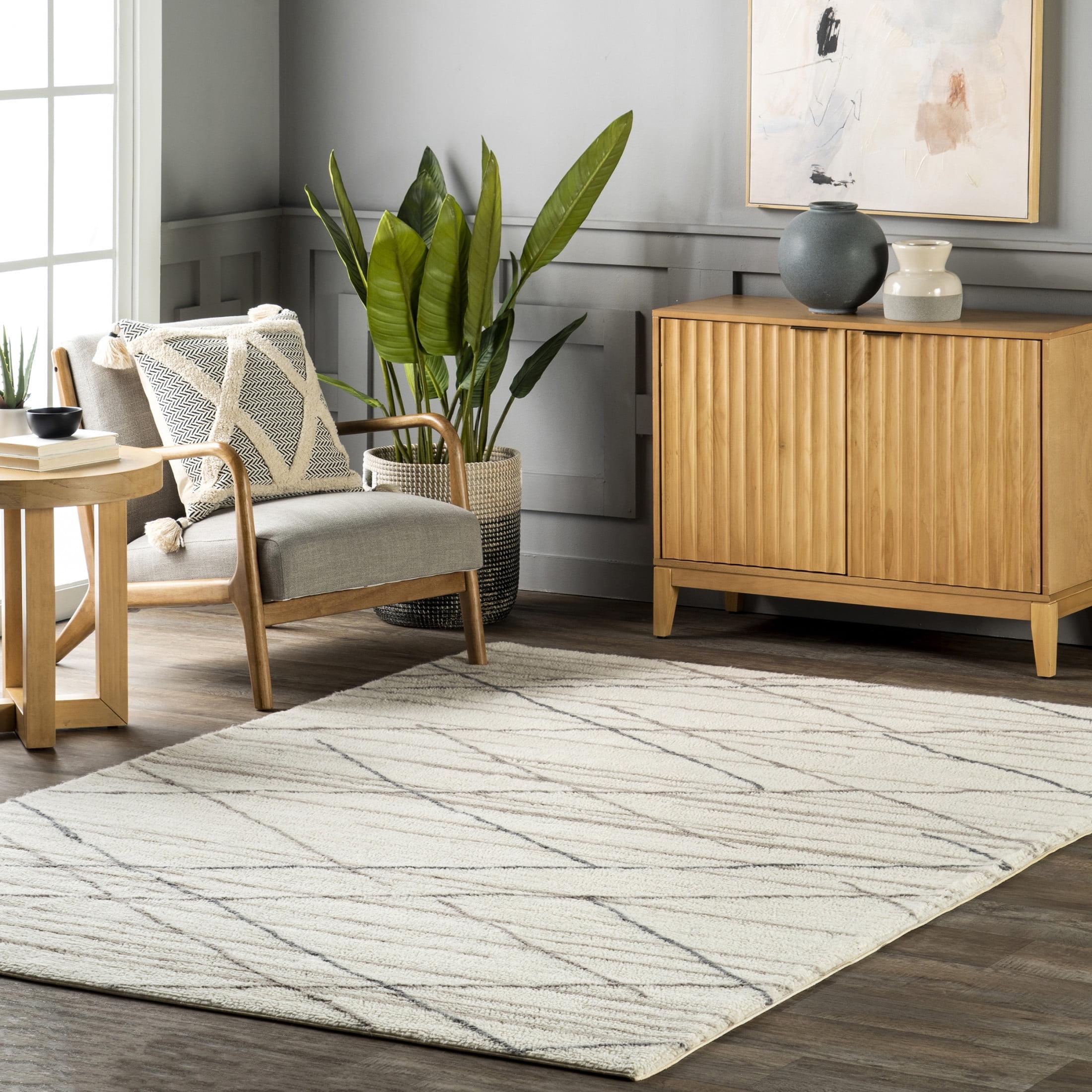 Arvin Olano x Rugs USA - Pick-Up-Sticks Machine Washable Wool Indoor Area Rug Ivory 5' x 8'