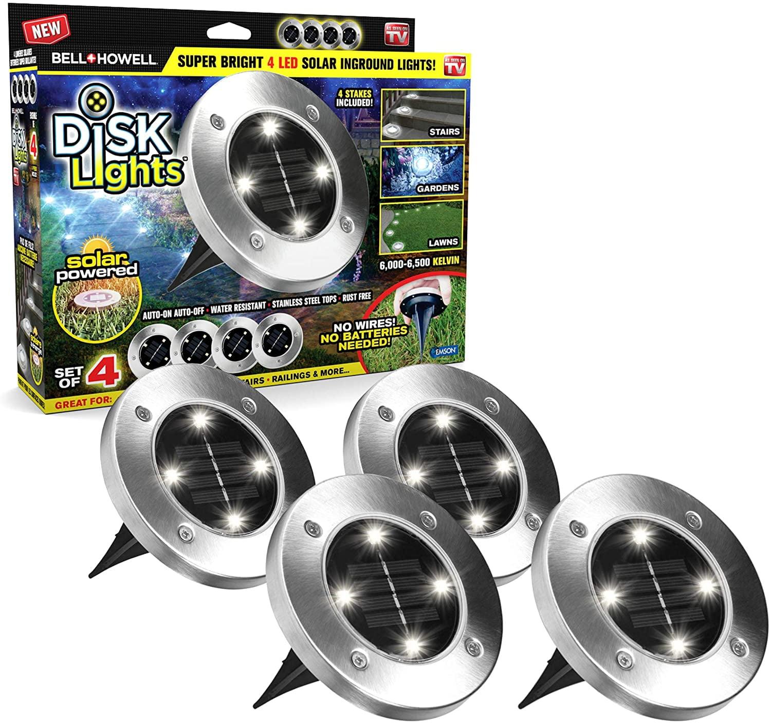 Bell + Howell Solar Powered Integrated LED Metal Disk Light Pack (Set of 4)