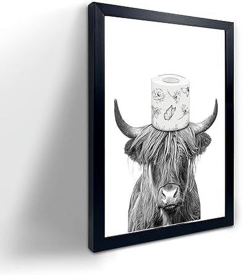 Black Framed Bathroom Decor - Funny Highland Cow Wall Art in Bathtub, Black and White Canvas Cow In Bathroom Picture, Humor Animals Artwork Prints, Rustic Farmhouse Style Wall Decor Ready To Hang for Living Room, Bathroom, Bedroom, Kids Bathroom