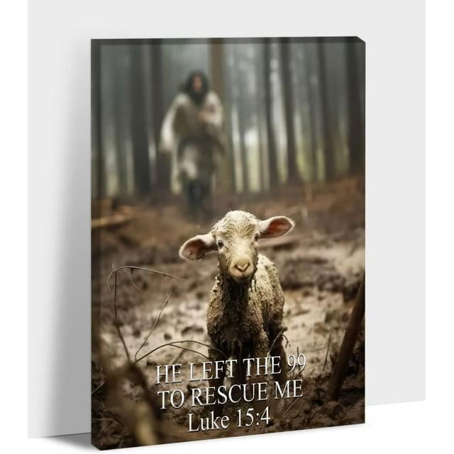 Asdg12s-Jesus and Lamb Canvas Wall Art, Jesus with the Sheep Wall Art, Jesus Running After Lamb Canvas Print, He Left the 99 to Rescue Me, Jesus Shepherd and Lost Sheep Christian Wall Art