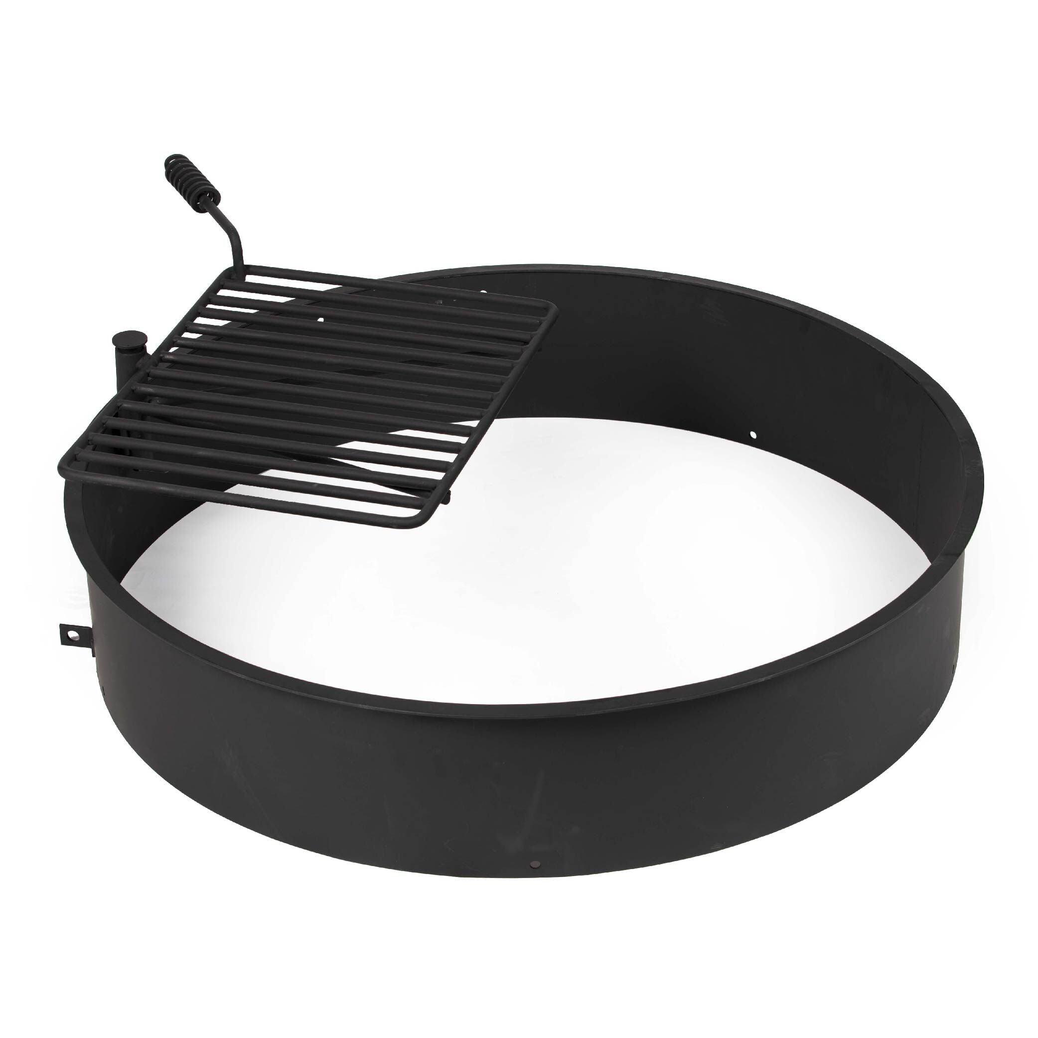 Ash & Ember 36" Steel Fire Ring with 15.5" x 19.5" Grate, Durable Fire Ring Liner with Anchor Pins, Outdoor Cooking Camping Steel Fire Ring Combo