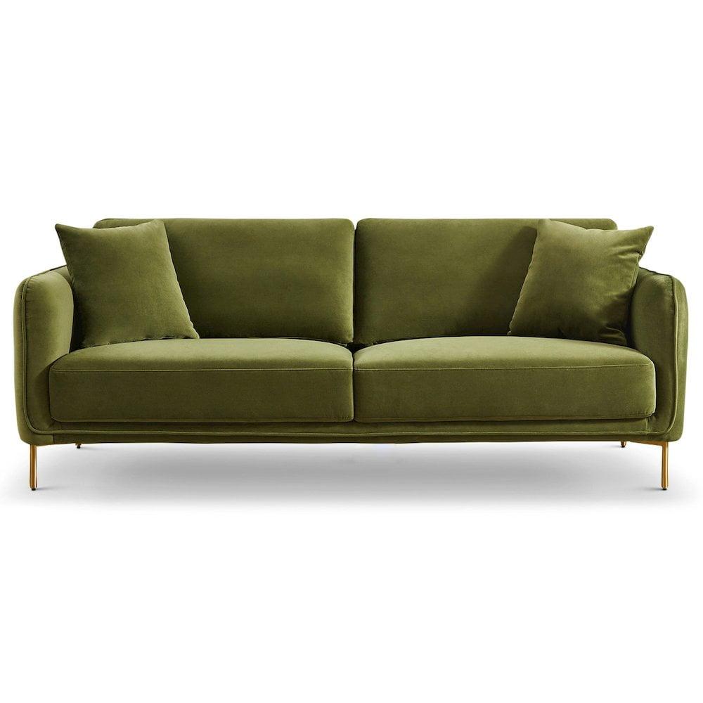 Danton Olive Green Velvet Sofa with Gold-Plated Legs