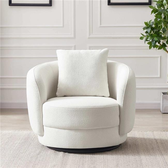 Cream Microfiber Barrel Accent Chair with Wood Frame