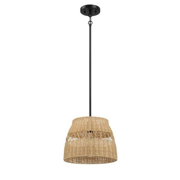Ashcroft Furniture Essence Single Lights Pendant With Rattan Shade Black Metal Finish