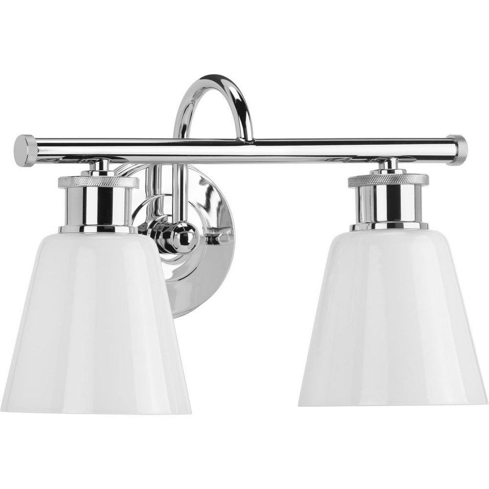 Ashford Polished Chrome 2-Light Bath Vanity with Opal Glass Shades