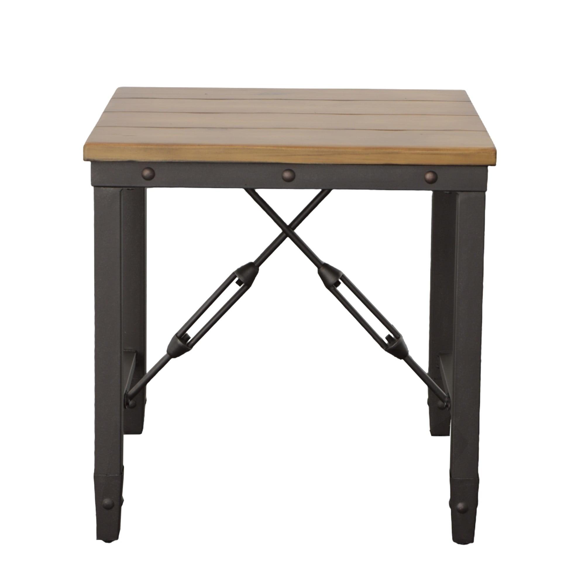 Antiqued Honey Brown Industrial Square End Table