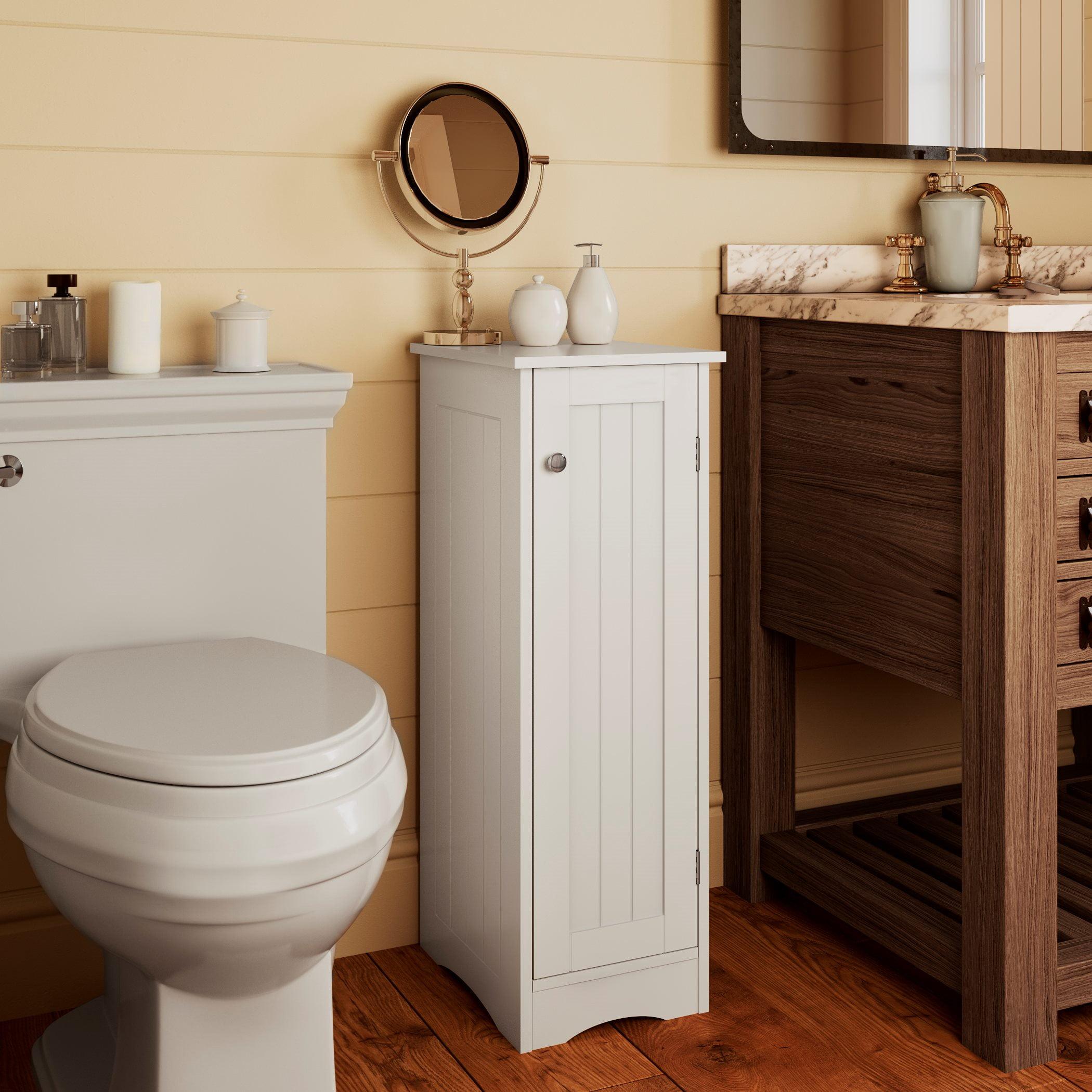 White Slim Bathroom Storage Cabinet with Adjustable Shelves