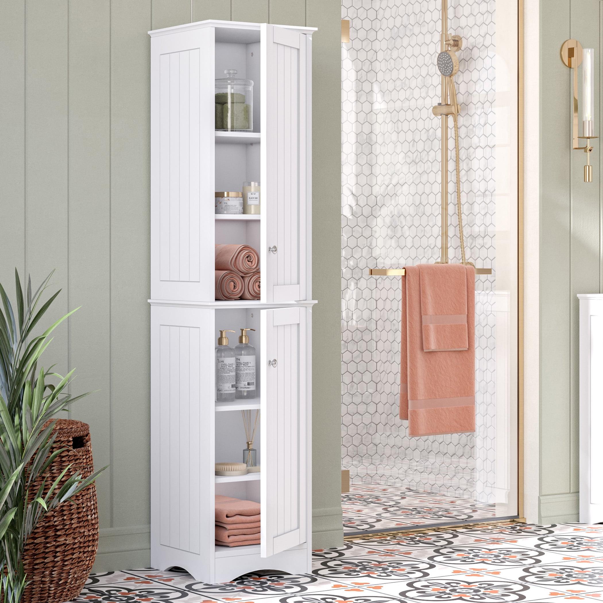 RiverRidge Ashland Two-Door Tall Bathroom Storage Cabinet and Linen Organizer with Adjustable Shelves - White