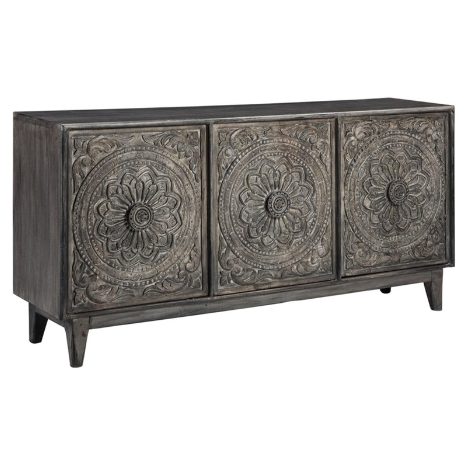 Exquisite Gray Hand-Carved 69'' Transitional Sideboard