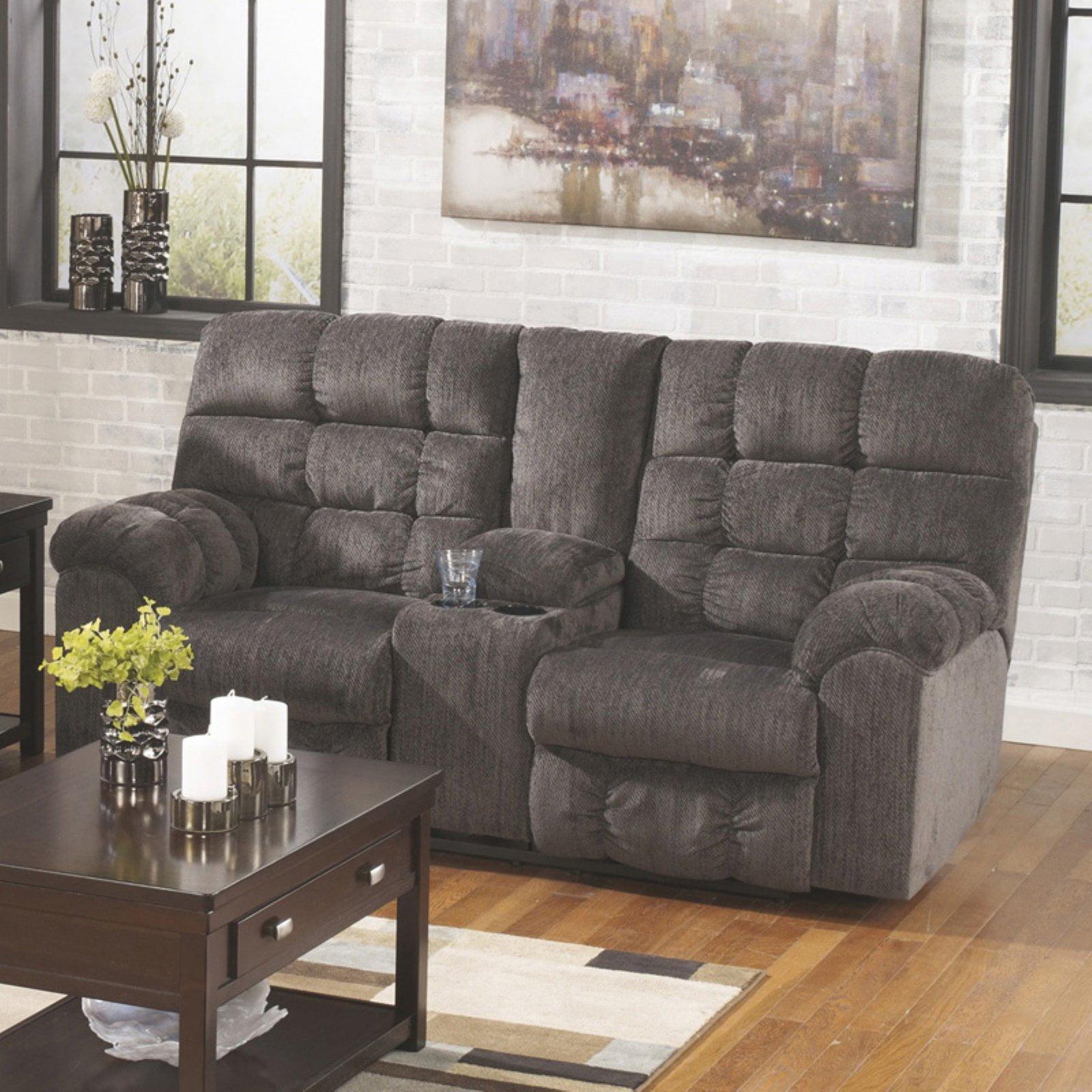 Ashley Furniture Acieona Microfiber Double Reclining Loveseat in Slate Gray