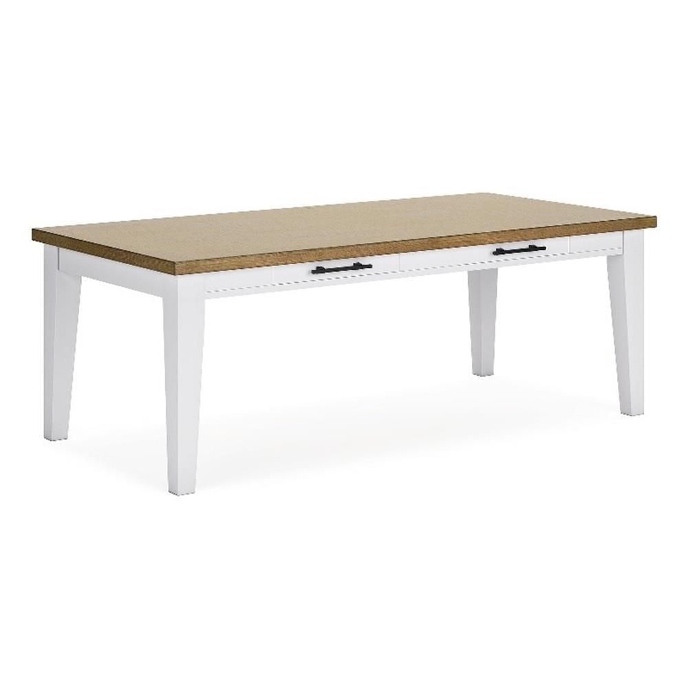 White and Natural Wood Farmhouse Dining Table with Drawers