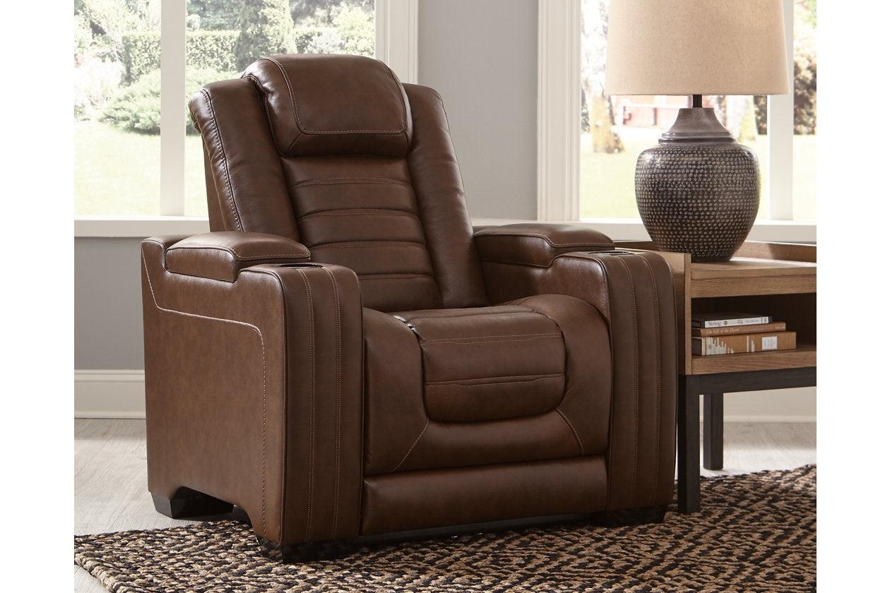 Chocolate Leather Power Recliner with Adjustable Headrest