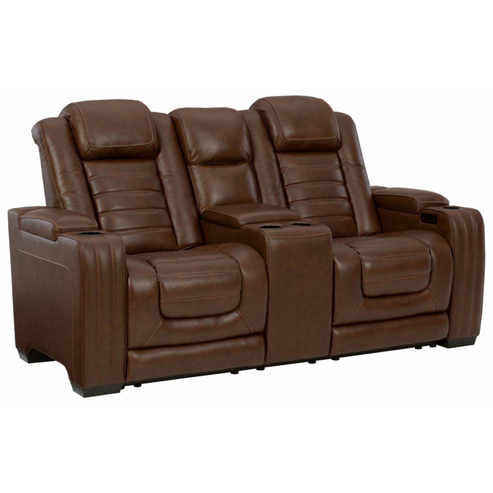 Chocolate Faux Leather Tufted Power Reclining Loveseat with Storage