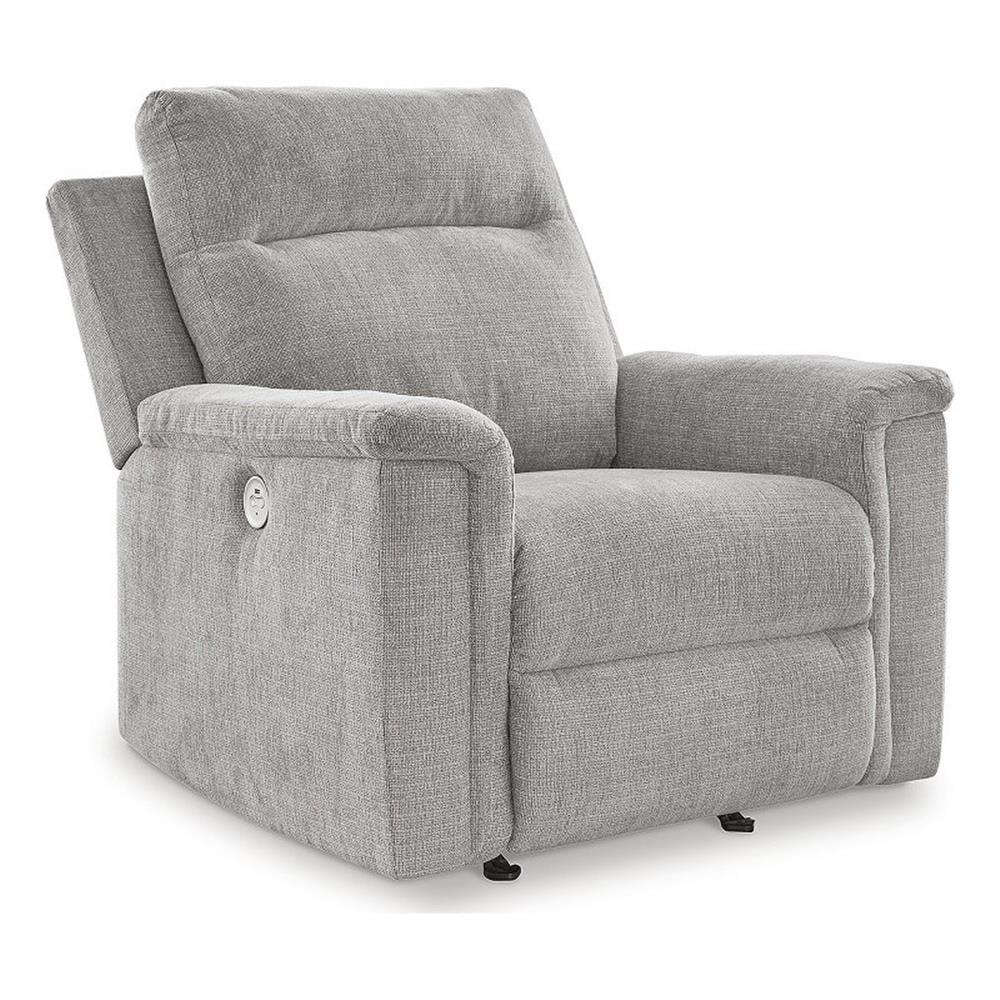 Barnsana Ash Gray Power Recliner with Plush Upholstery