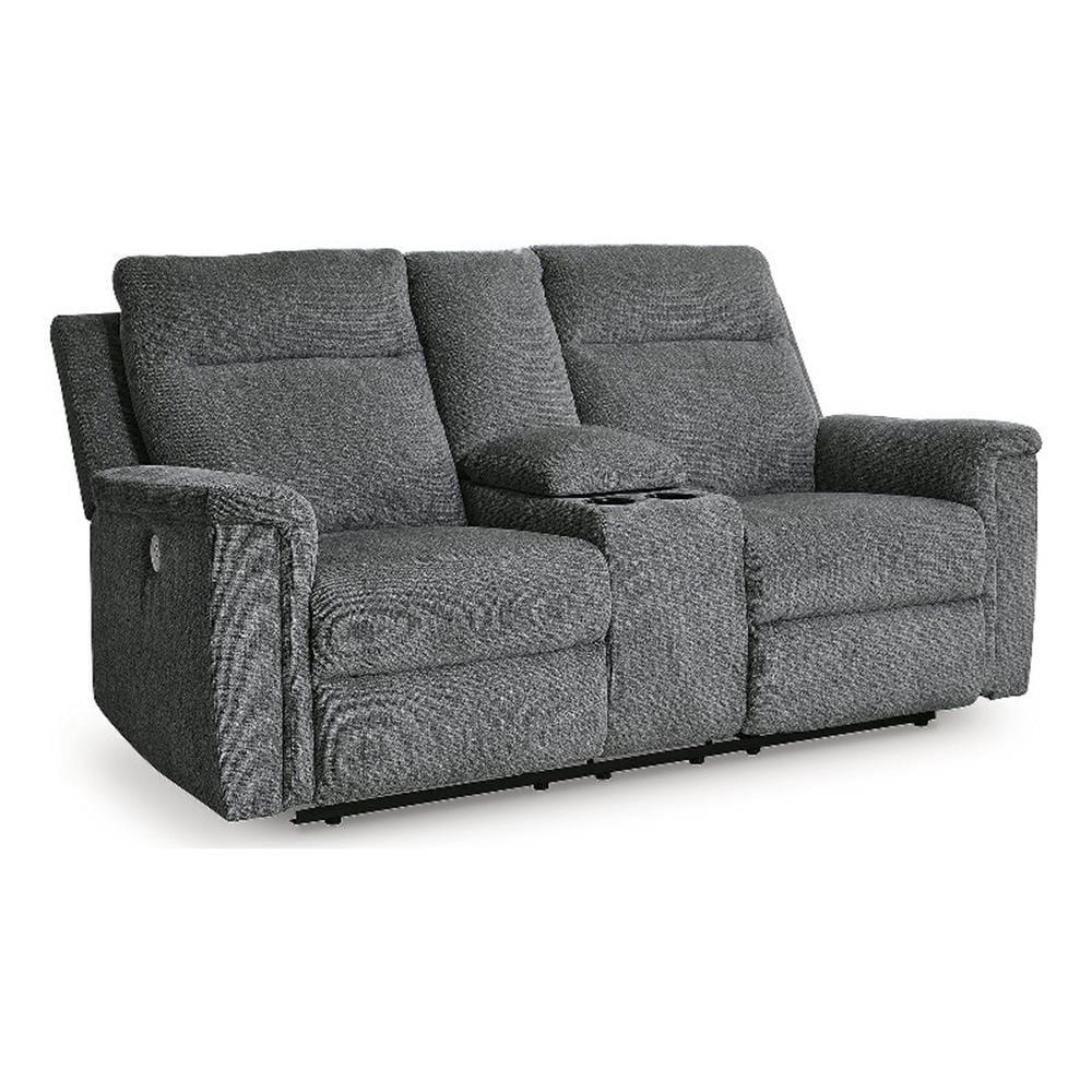 Ashley Furniture Barnsana Gray Power Reclining Loveseat with Console