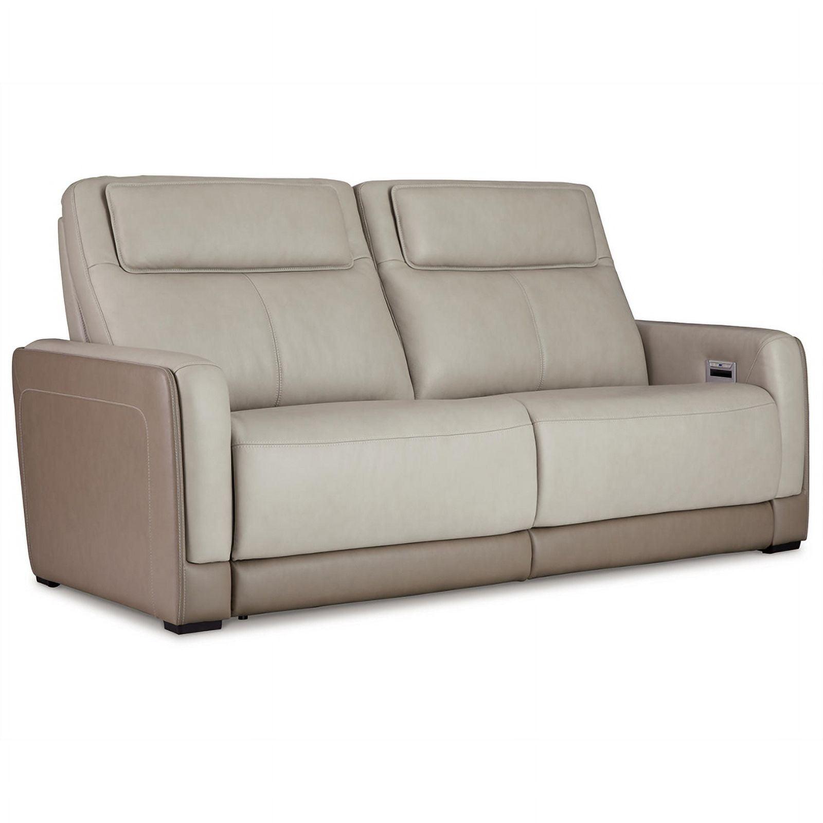 Contemporary Beige & White Faux Leather Power Reclining Sofa