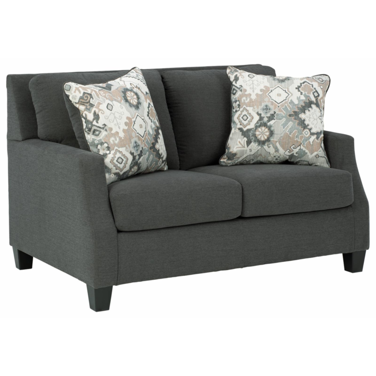 Contemporary Charcoal Gray Fabric Loveseat with Removable Cushions