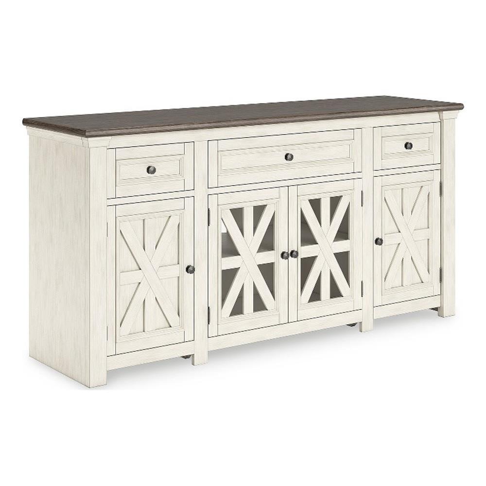 Bolanburg 73" White and Weathered Gray TV Stand with Cabinets