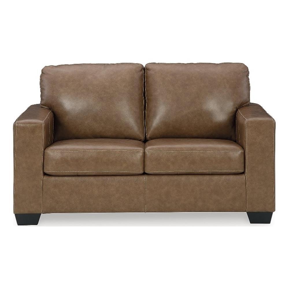 Caramel Faux Leather Loveseat with Removable Cushions