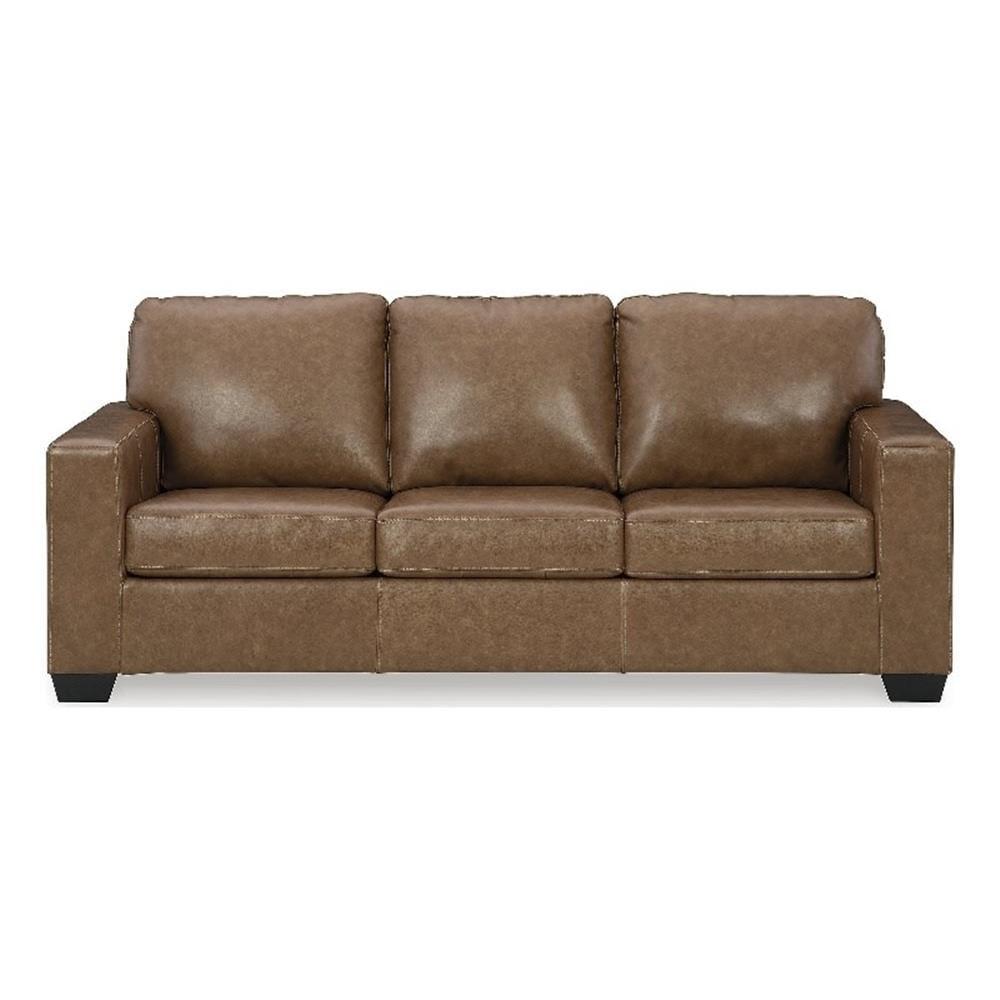 Caramel Faux Leather Queen Sleeper Sofa with Memory Foam Mattress