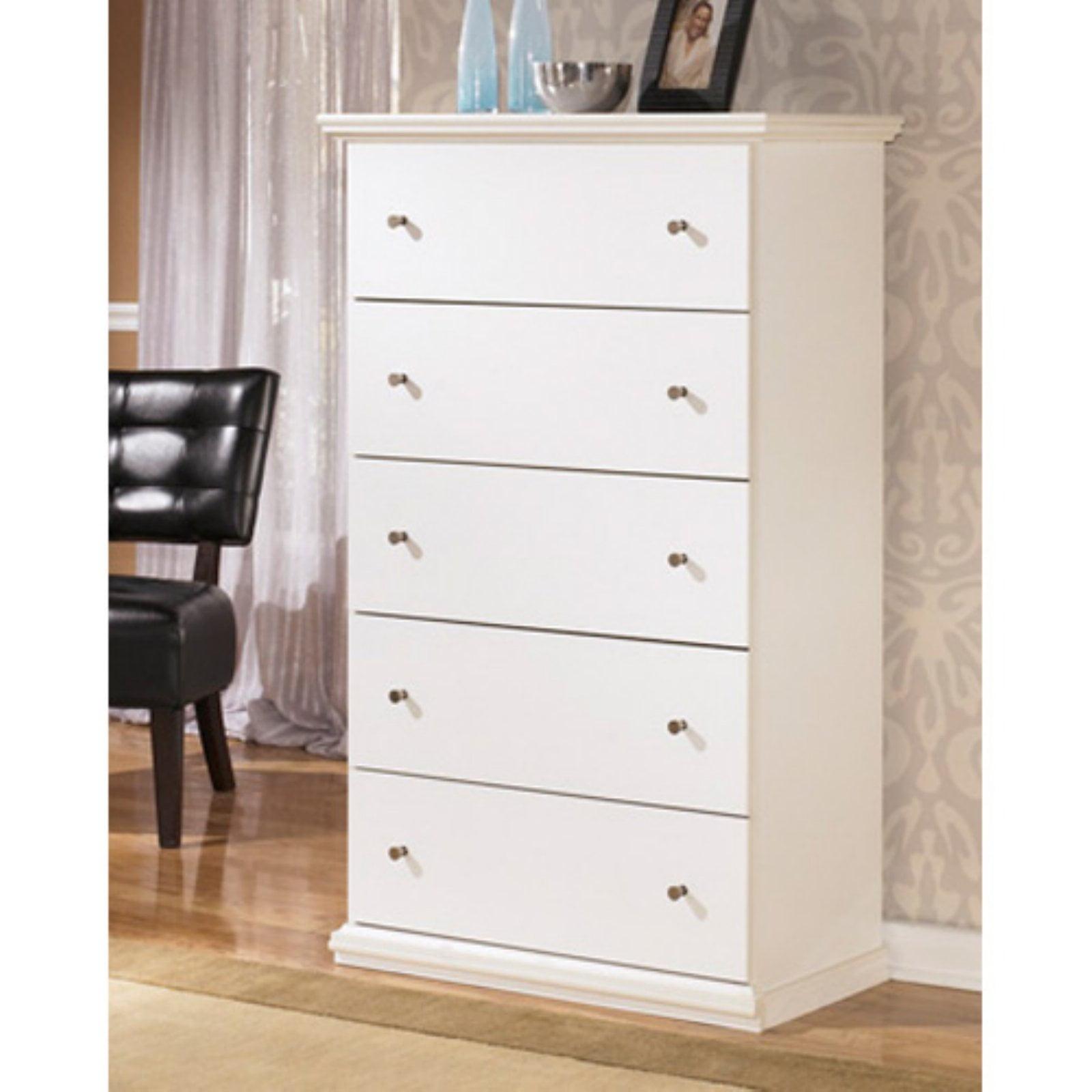 Cottage Charm White 5-Drawer Chest with Deep Storage and Roller Glides