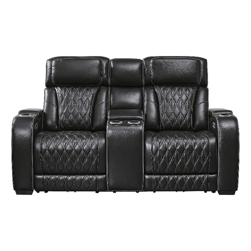 Black Leather Power Reclining Sectional with Cup Holder