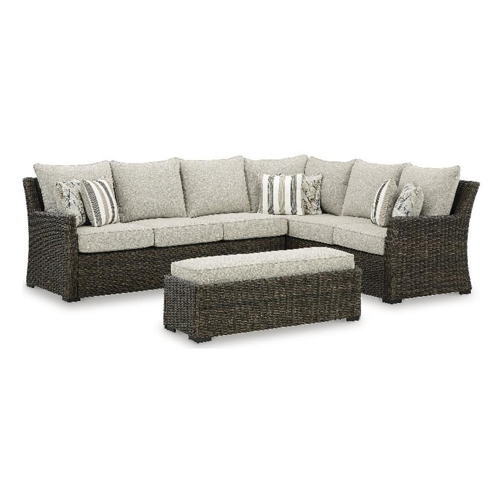 Brook Ranch Beige and Dark Brown Outdoor Sectional with Cushions