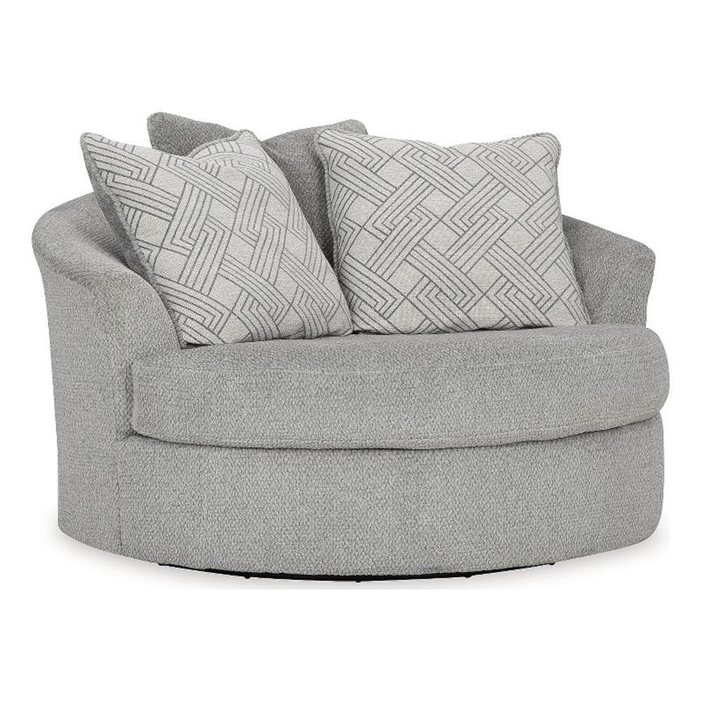 Gray Oversized Swivel Accent Chair with Wood Frame