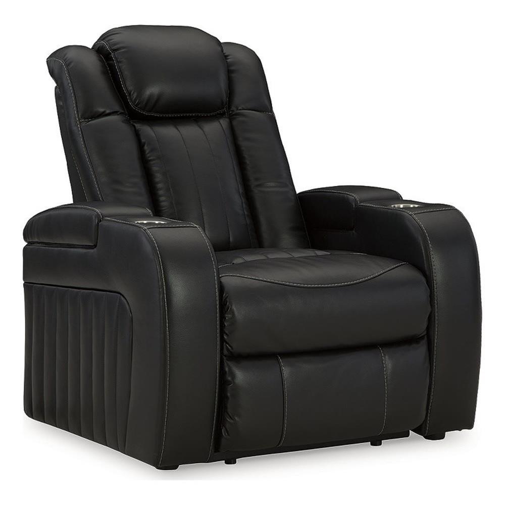 Black Faux Leather Power Recliner with Adjustable Headrest