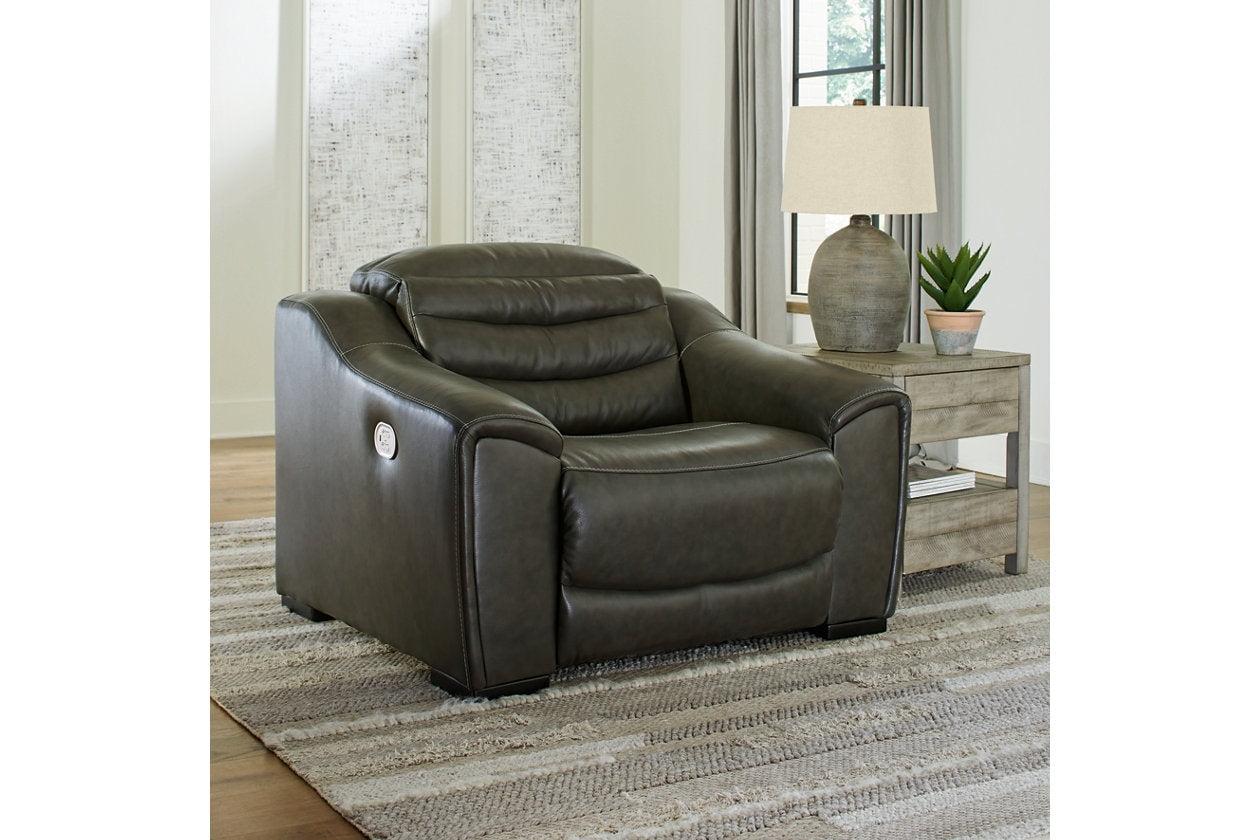 Ashley Furniture Center Line Leather Power Recliner with Headrest in Gray