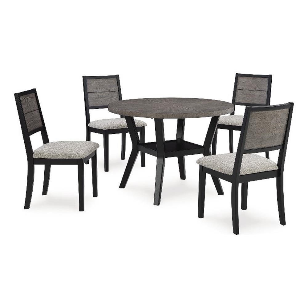 Transitional Black and Gray Round Dining Table Set with 4 Chairs