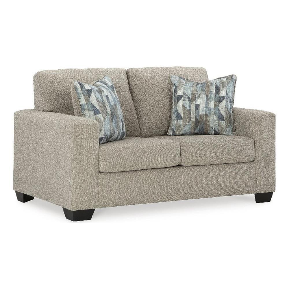 62'' Beige Fabric Track Arm Loveseat with Accent Pillows