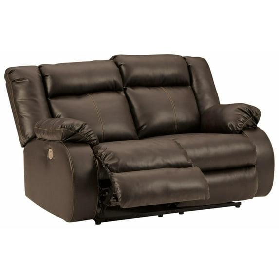 Ashley Furniture Denoron Faux Leather Power Reclining Loveseat in Dark Brown