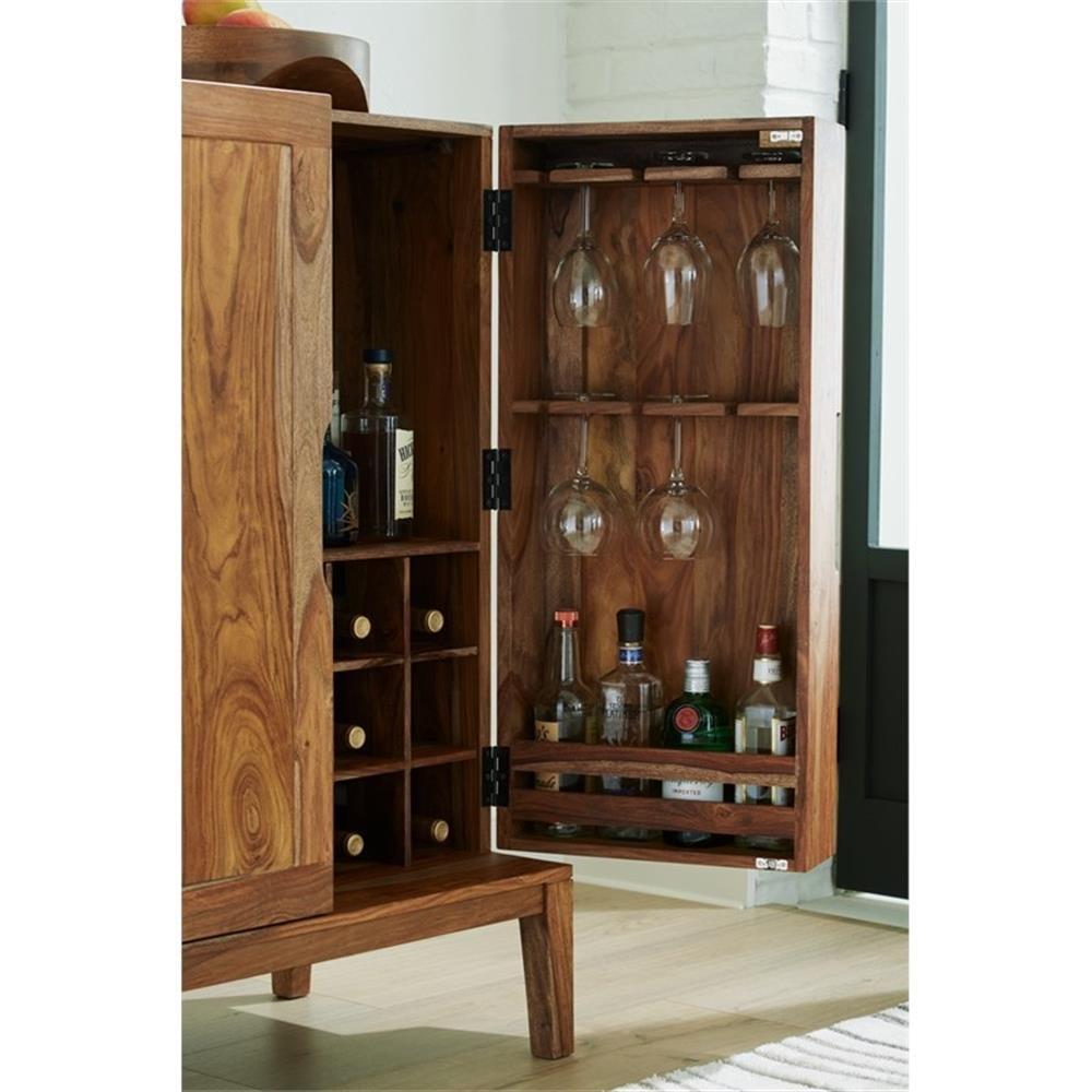 Sheesham Wood Brown Bar Cabinet with Wine Storage