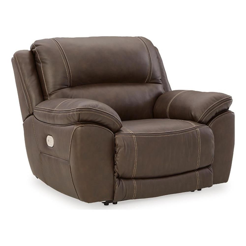 Brown Leather Contemporary Power Recliner with Adjustable Headrest