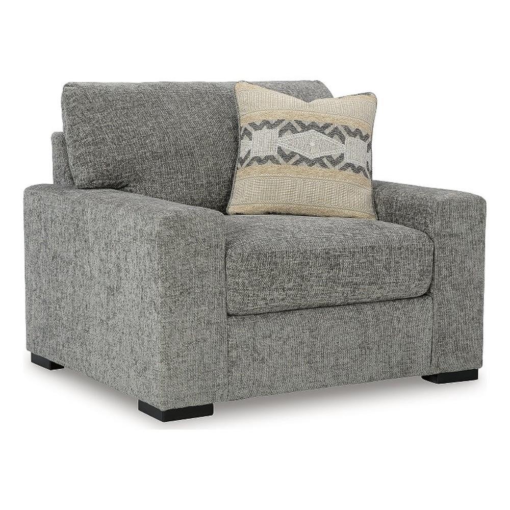 Gray Oversized Chair with Faux Wood Finish