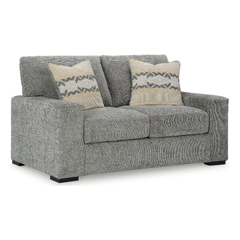 Gray Fabric Pillow Back Loveseat with Accent Pillows