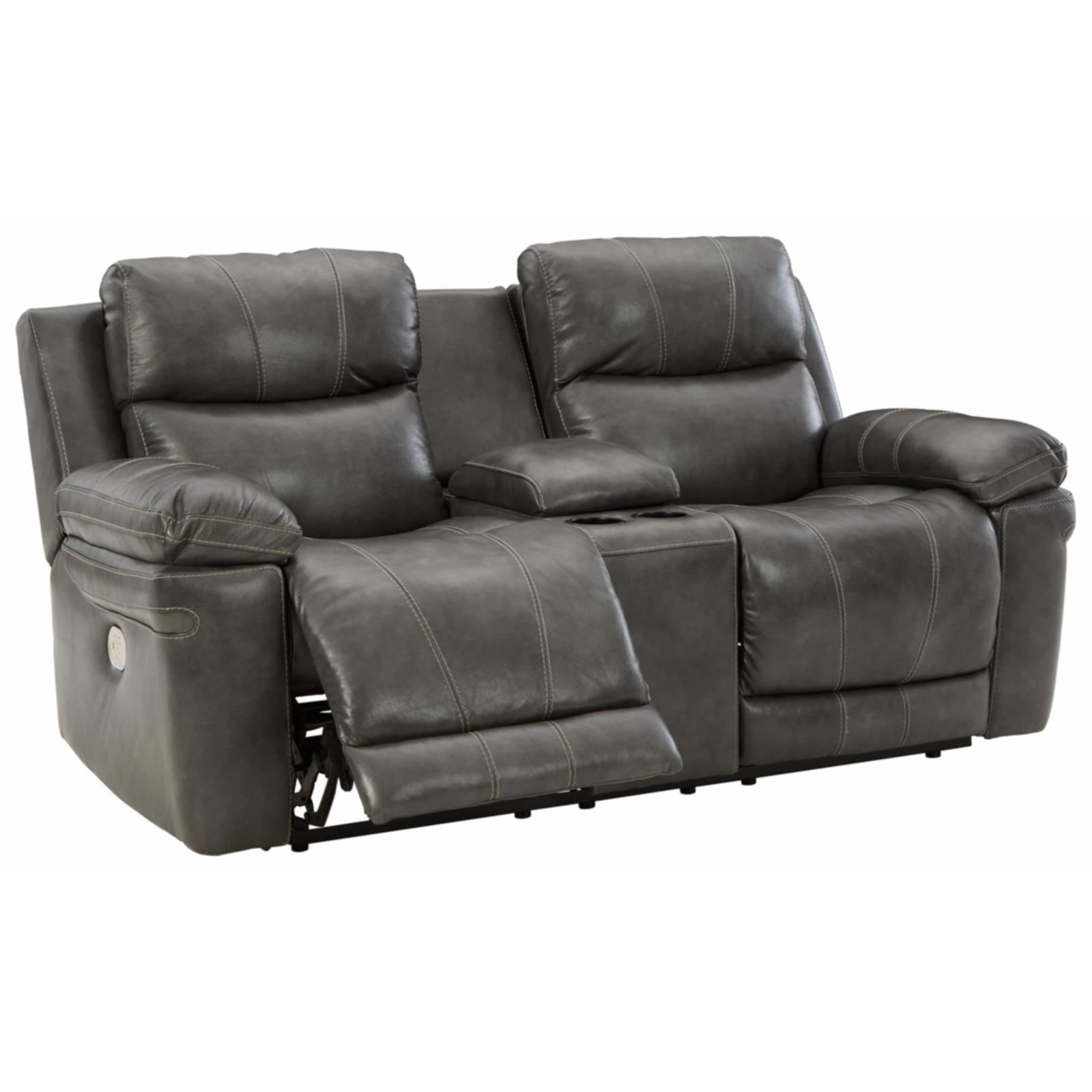 Charcoal Leather Power Reclining Loveseat with Cup Holder and Pillow-top Arm