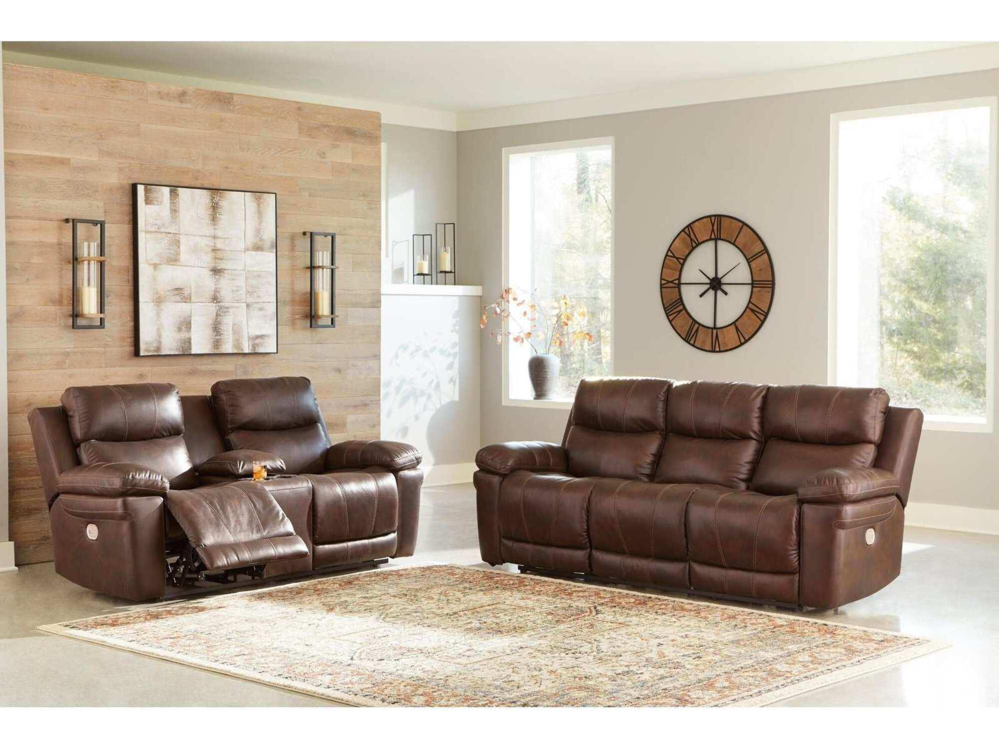 Chocolate Brown Faux Leather Power Reclining Sofa with Pillow-Top Arms