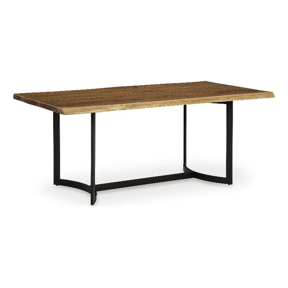 Acacia Wood and Black Metal Rectangular Dining Table