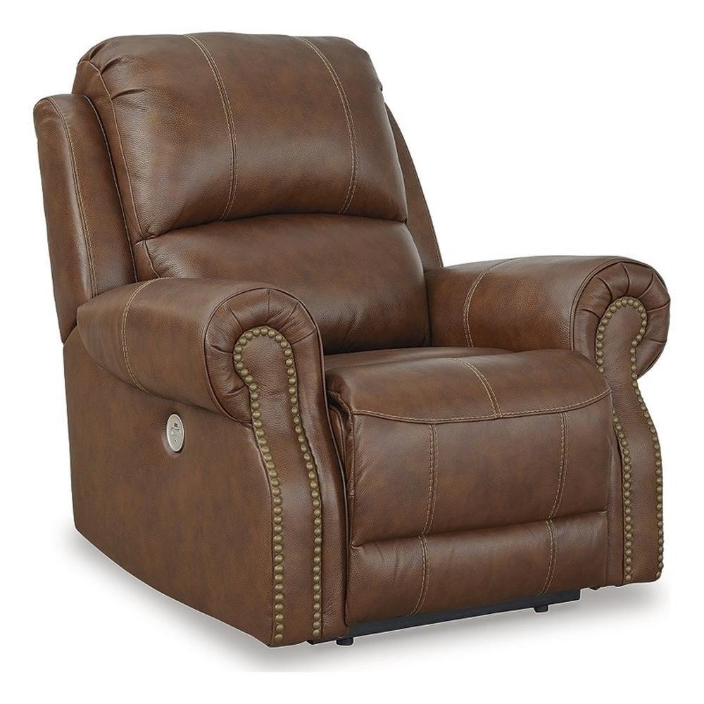 Auburn Leather Power Recliner with Metal Frame