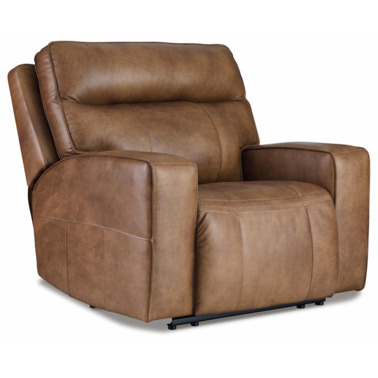 Ashley Furniture Game Plan Wide Seat Leather Power Recliner in Caramel