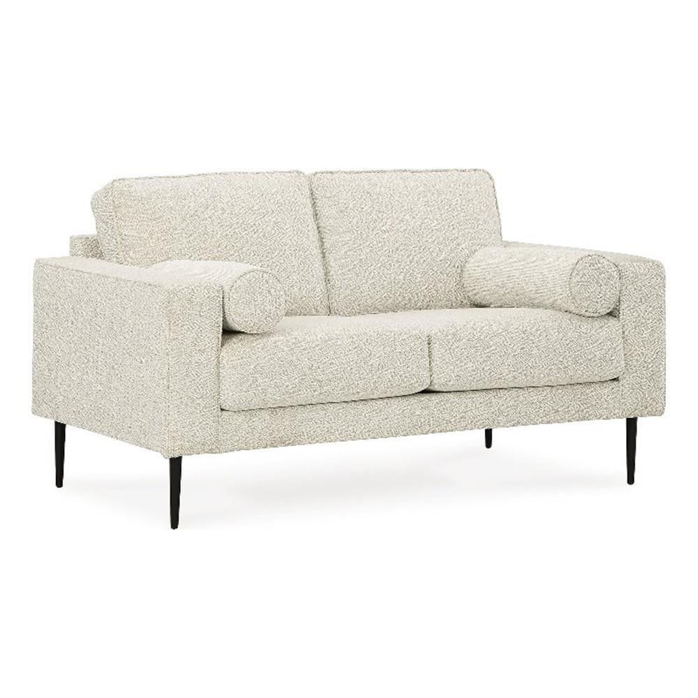 Beige Chevron Fabric Loveseat with Black Metal Legs