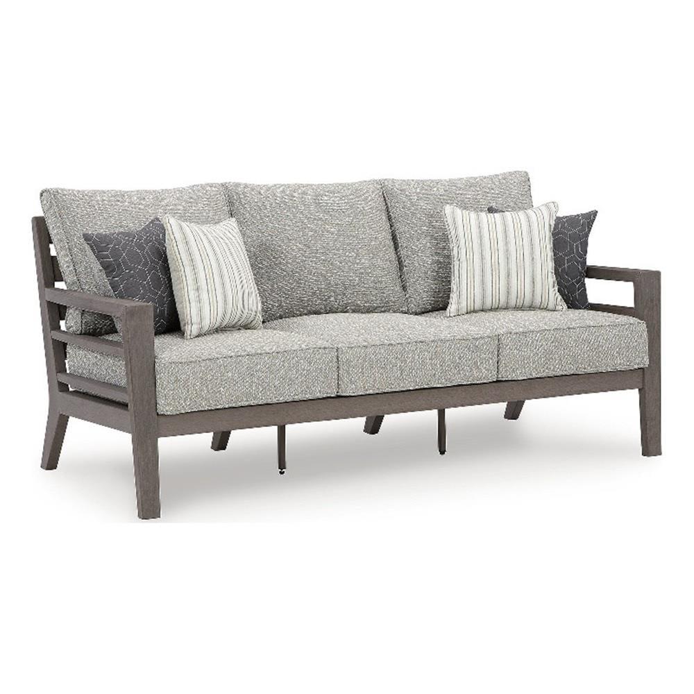 Gray Weatherwood Outdoor Sofa with Cushions and Pillows