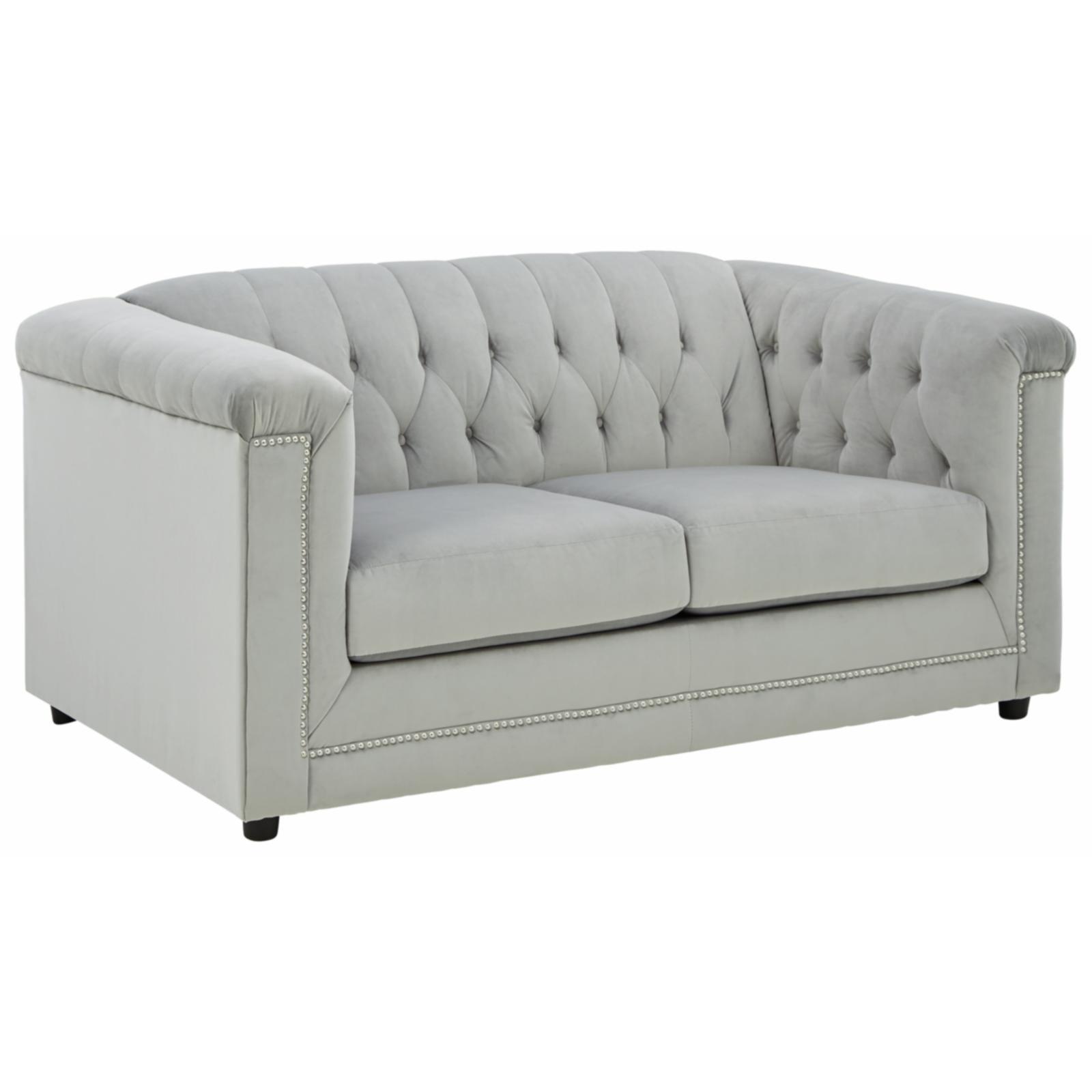 Gray Velvet Tufted Chesterfield Loveseat with Nailhead Trim