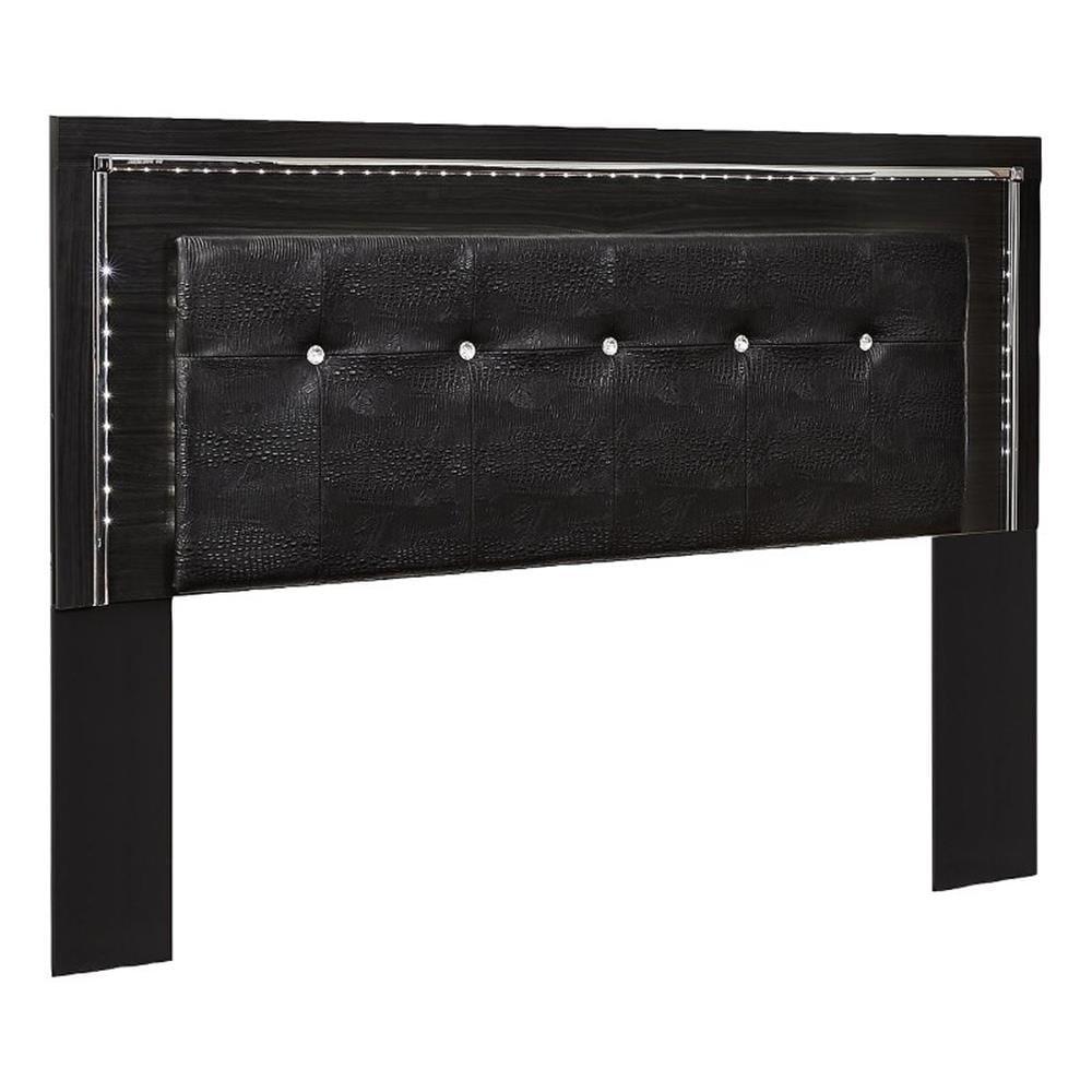 Black Faux Leather King Upholstered Tufted Headboard with LED Lighting