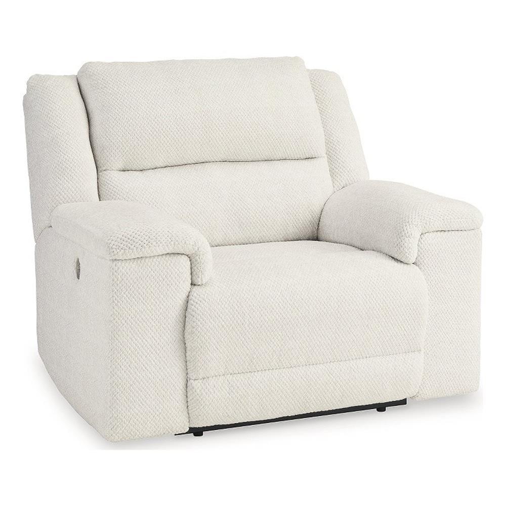 White Linen Oversized Power Recliner with Metal Frame