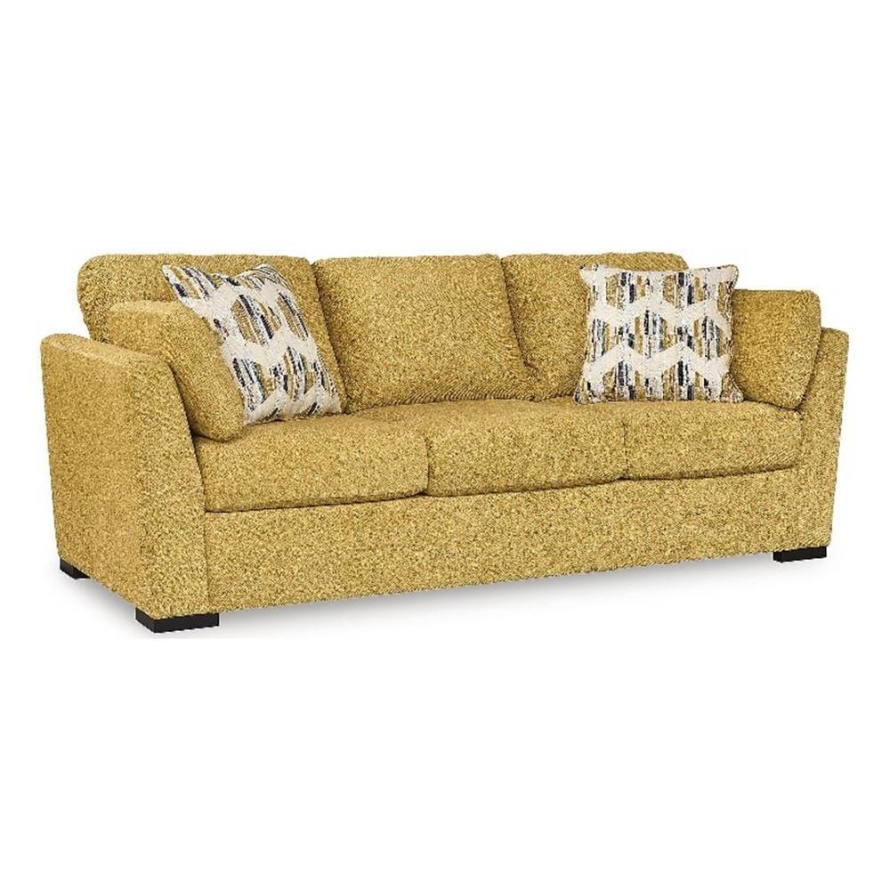 Sunflower Yellow Velvet Stationary Sofa with Pillow Back