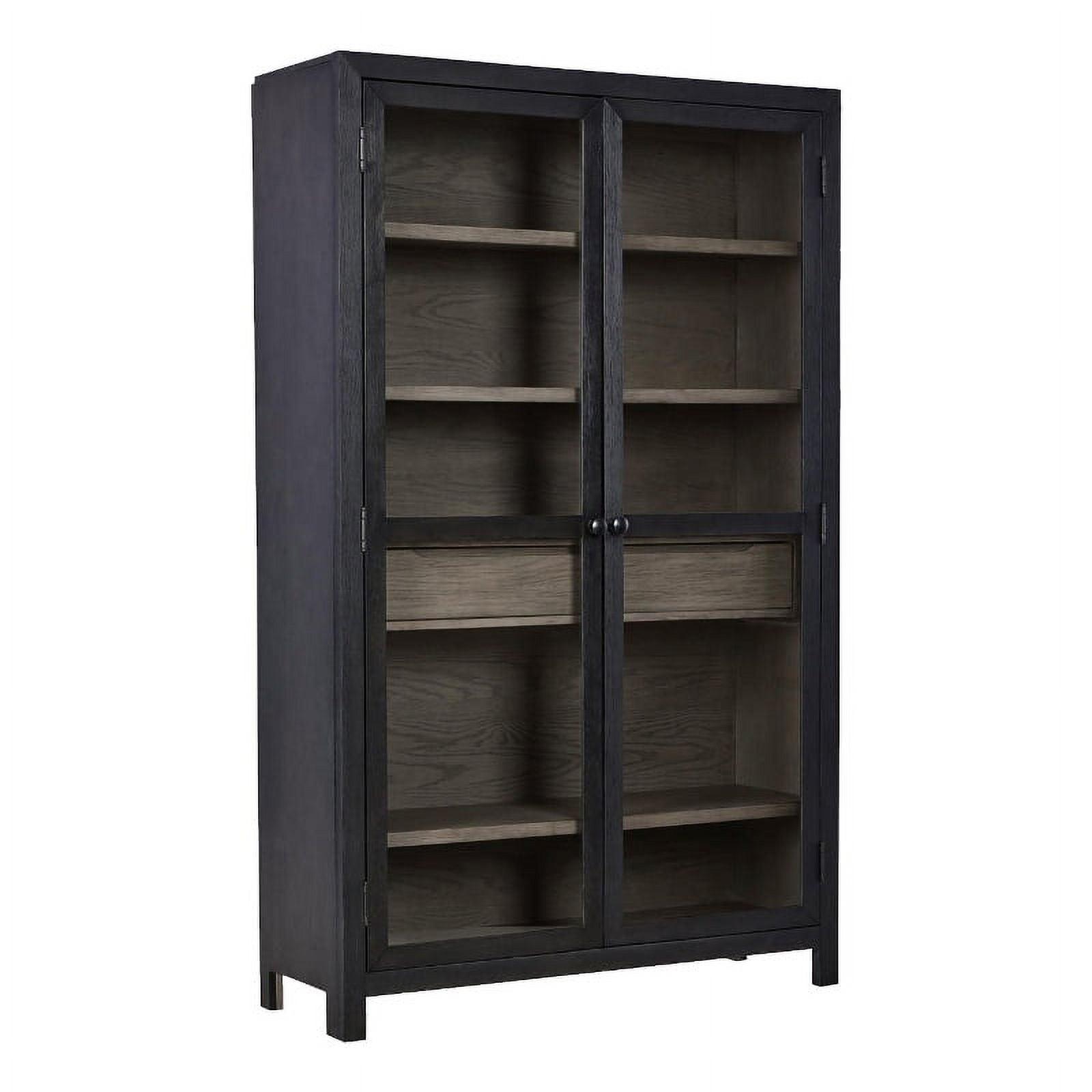 Black and Gray Transitional 76" Wood Accent Cabinet with Adjustable Shelving