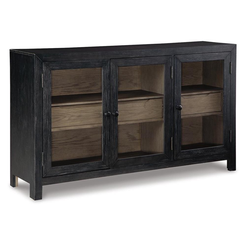 Ashley Furniture Lenston 3-Door Wood Accent Cabinet in Black/Warm Gray